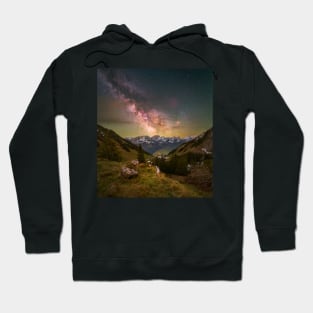 Amazing landscape of Switzerland and colourful Milky Way Hoodie